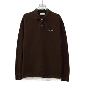 GW0172 Miu Miu 24 models dark brown logo letter embroidered cotton lapel single-